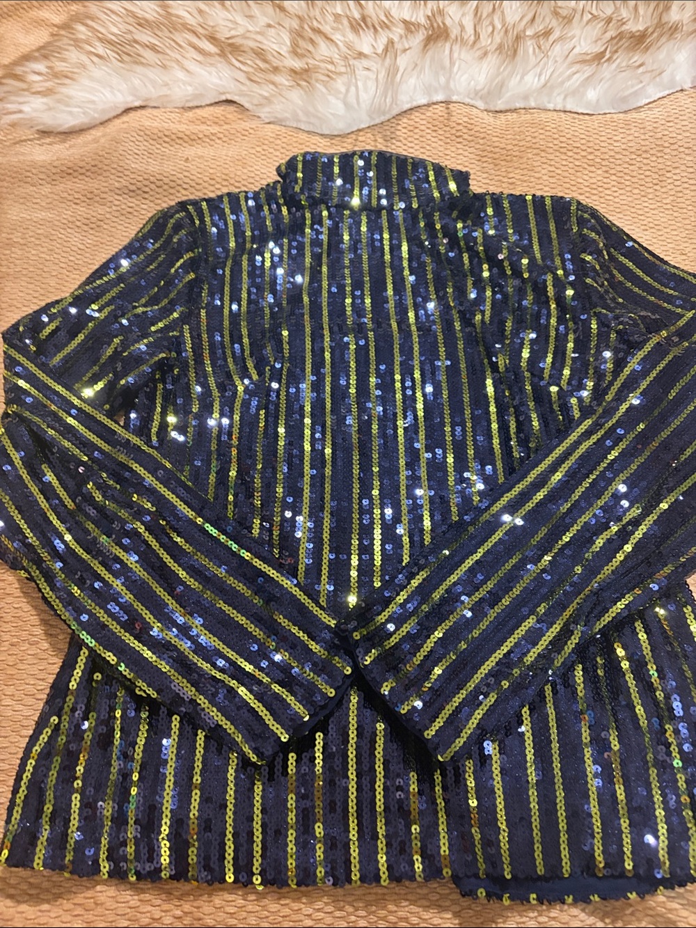 Anthropology Dark navy & Gold Sequin Stripe Mock Neck Turtleneck